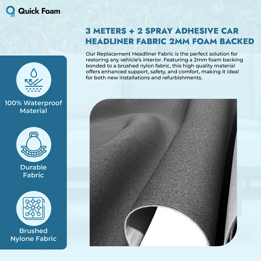 3 Metres Headliner Fabric with 2MM Foam Backing & Spray Adhesive