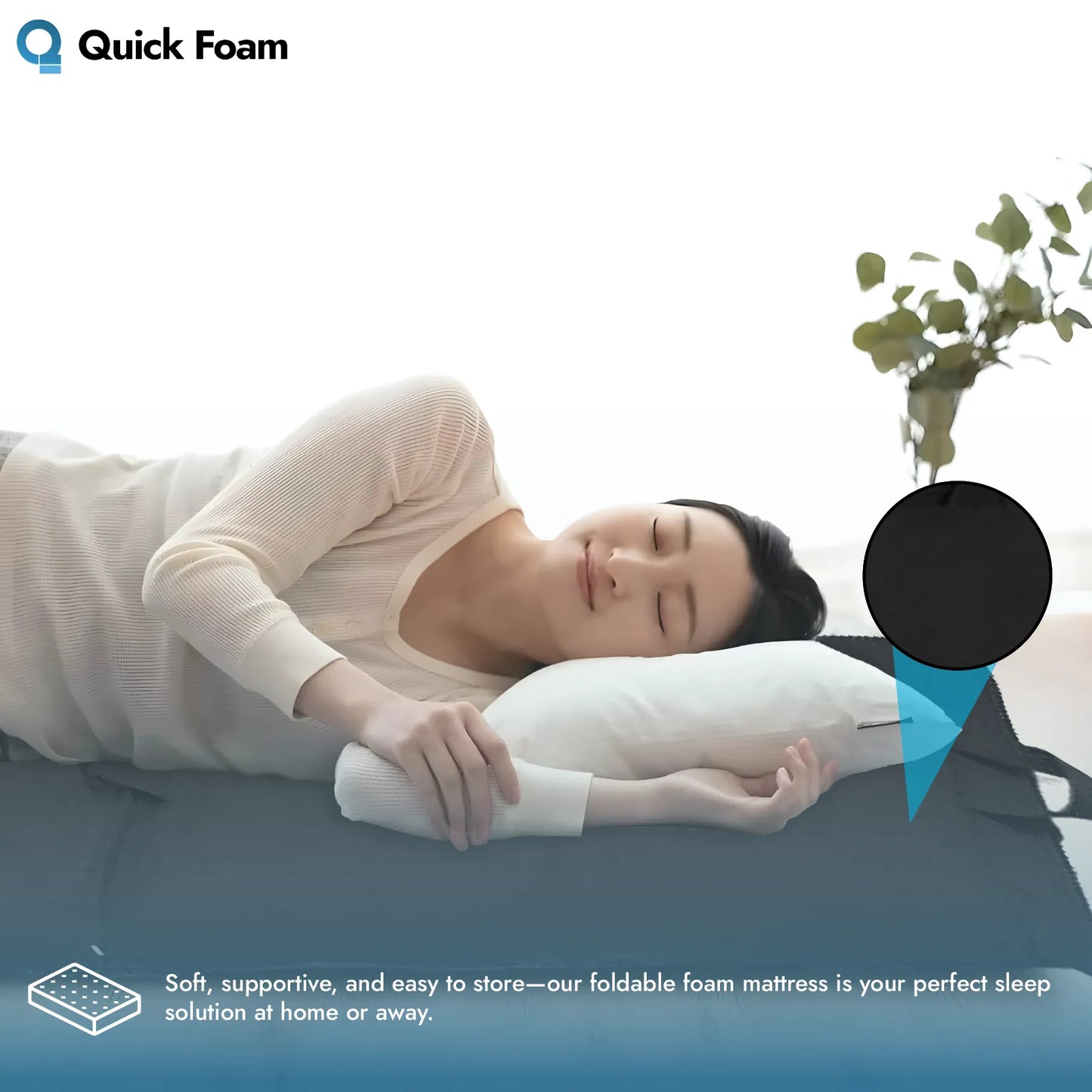 Person sleeping comfortably on a foldable foam mattress at home.