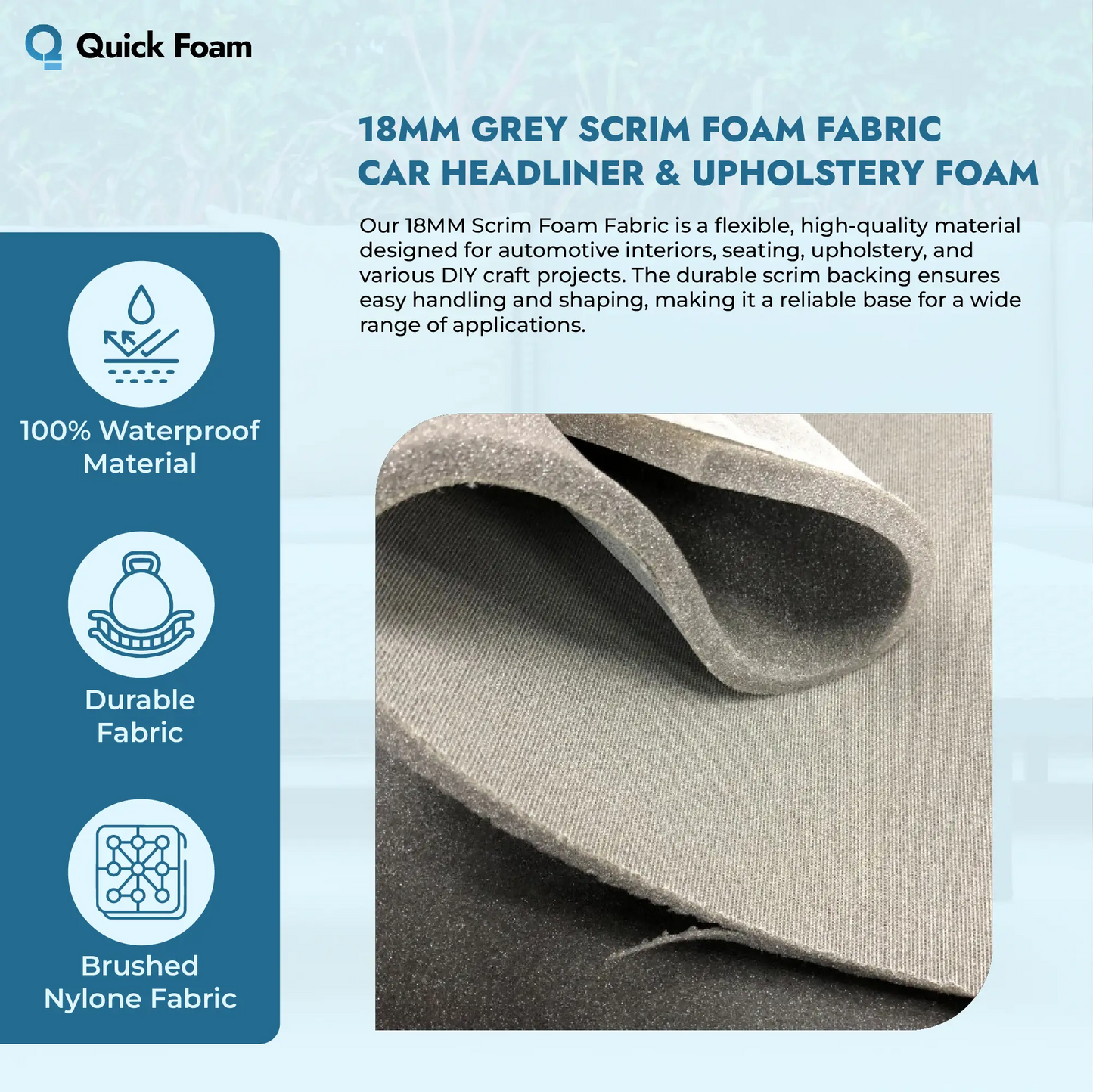 18MM Grey Scrim Foam Fabric