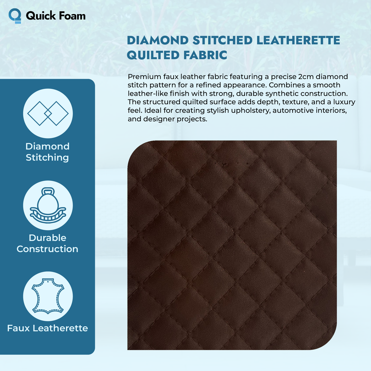 Diamond Stitched Quilted Leatherette Fabric