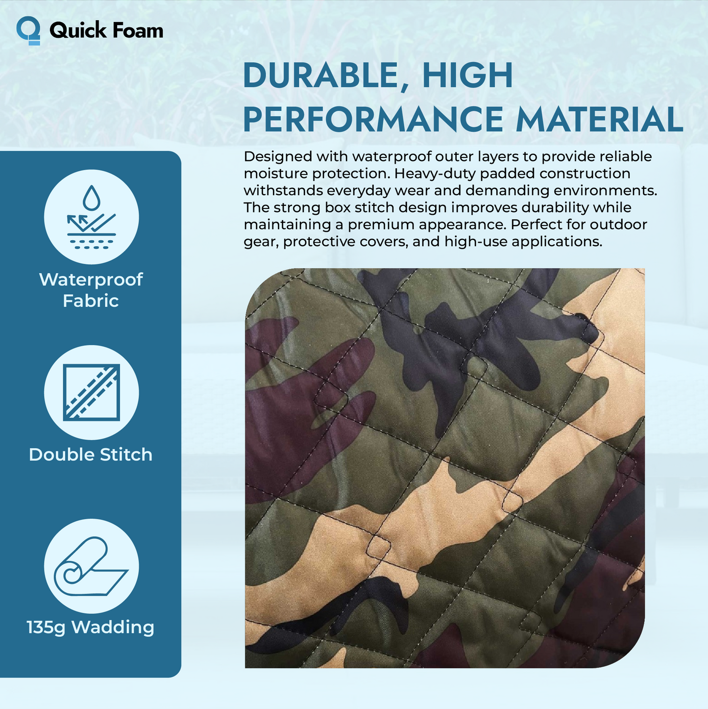 Double Sided Waterproof Quilted Fabric - 4oz Padded, Pre-Quilted Material