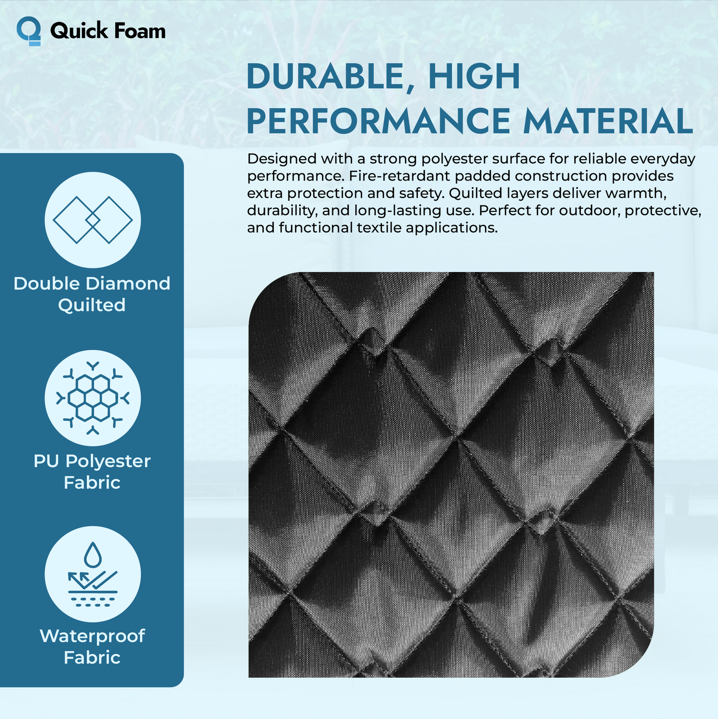 Fleece Backed Quilted Fabric - Double Sided 4oz Waterproof, 150cm Wide