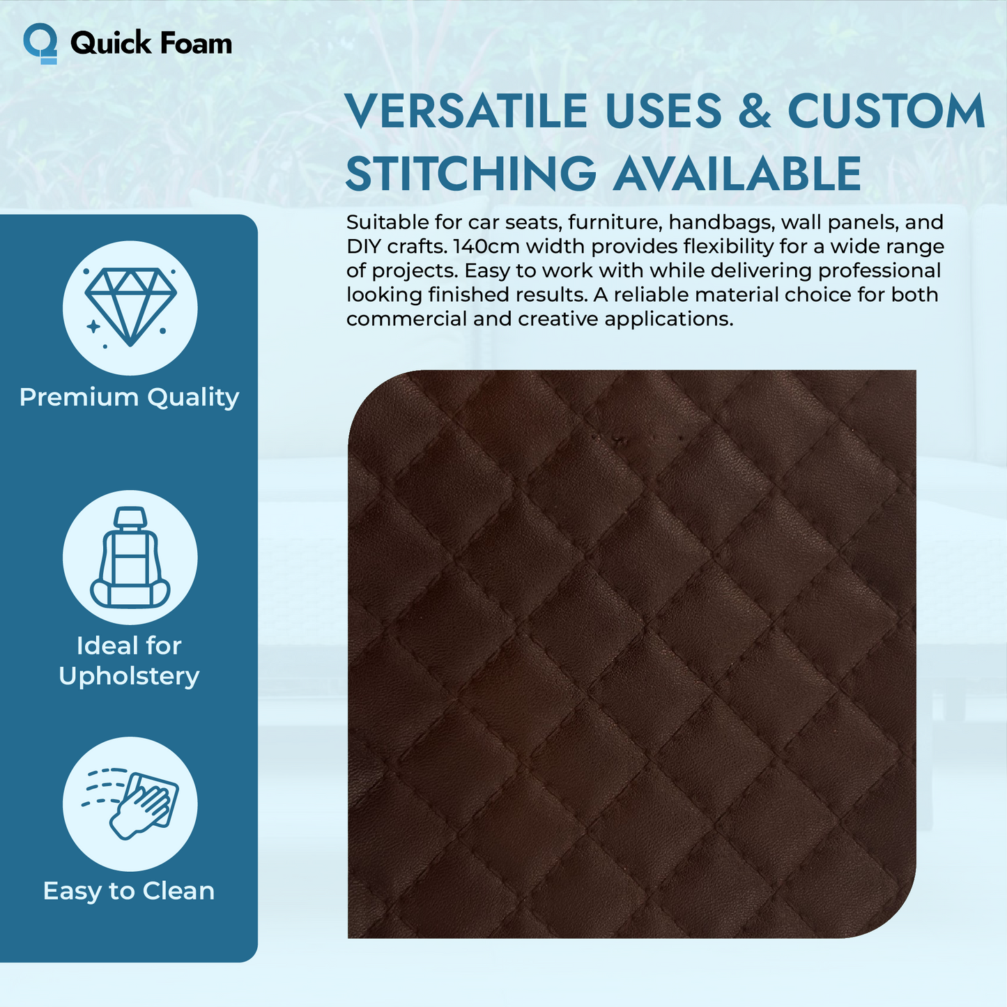 Diamond Stitched Quilted Leatherette Fabric
