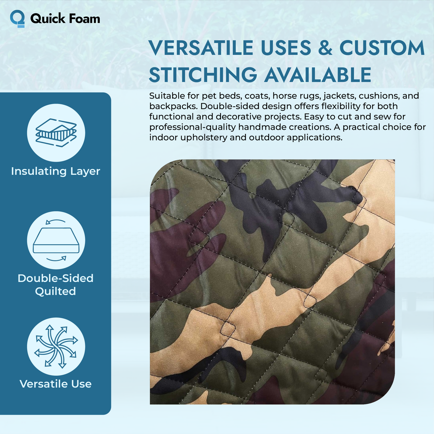 Double Sided Waterproof Quilted Fabric - 4oz Padded, Pre-Quilted Material
