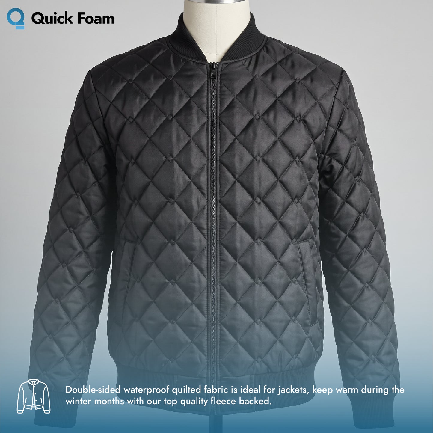 Fleece Backed Quilted Fabric - Double Sided 4oz Waterproof, 150cm Wide