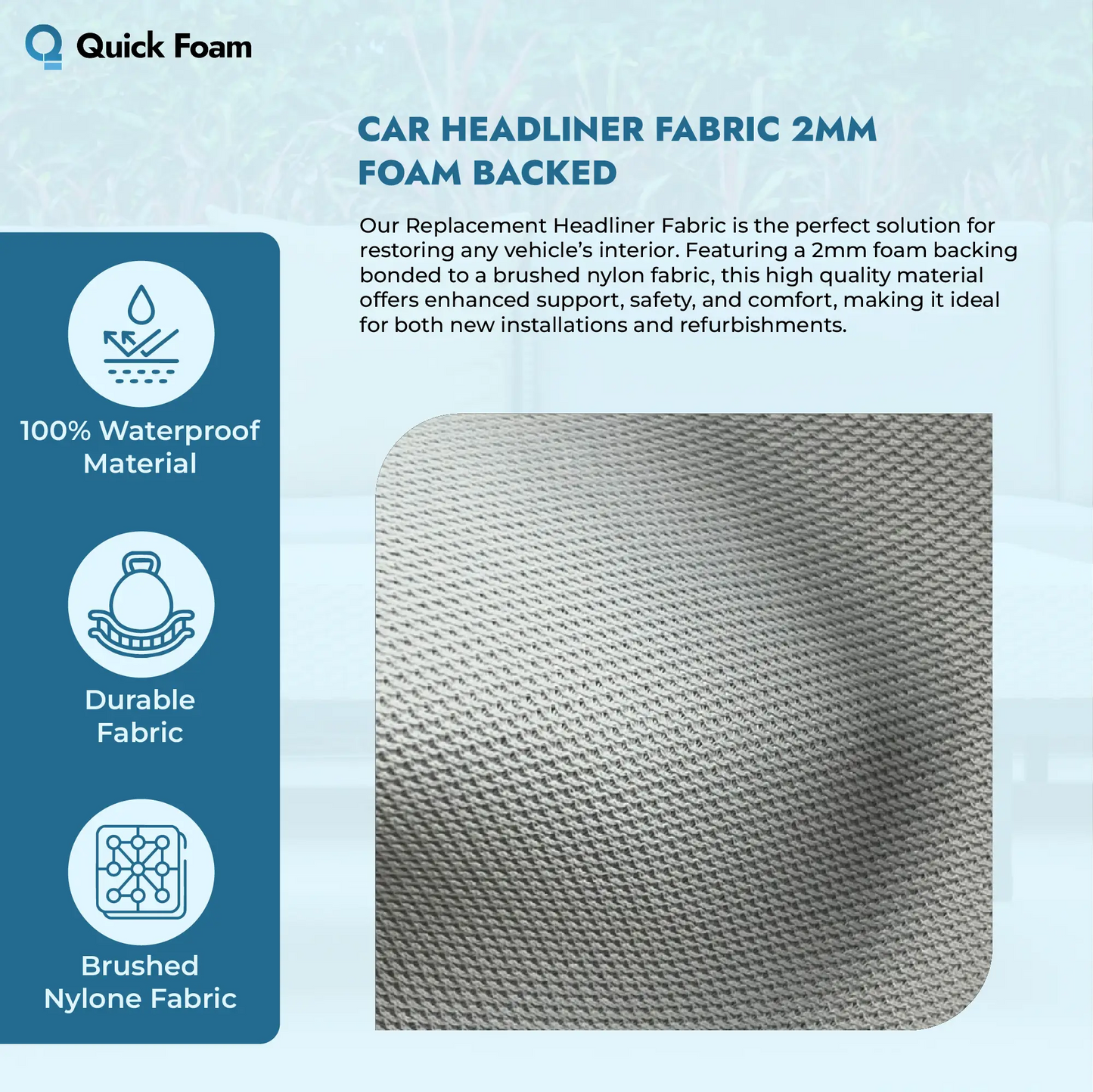 Car Headliner Fabric 2MM Foam Backed - Durable Interior Lining Material