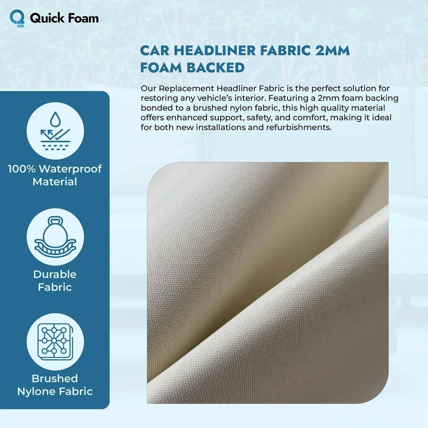Car Headliner Fabric 2MM Foam Backed
