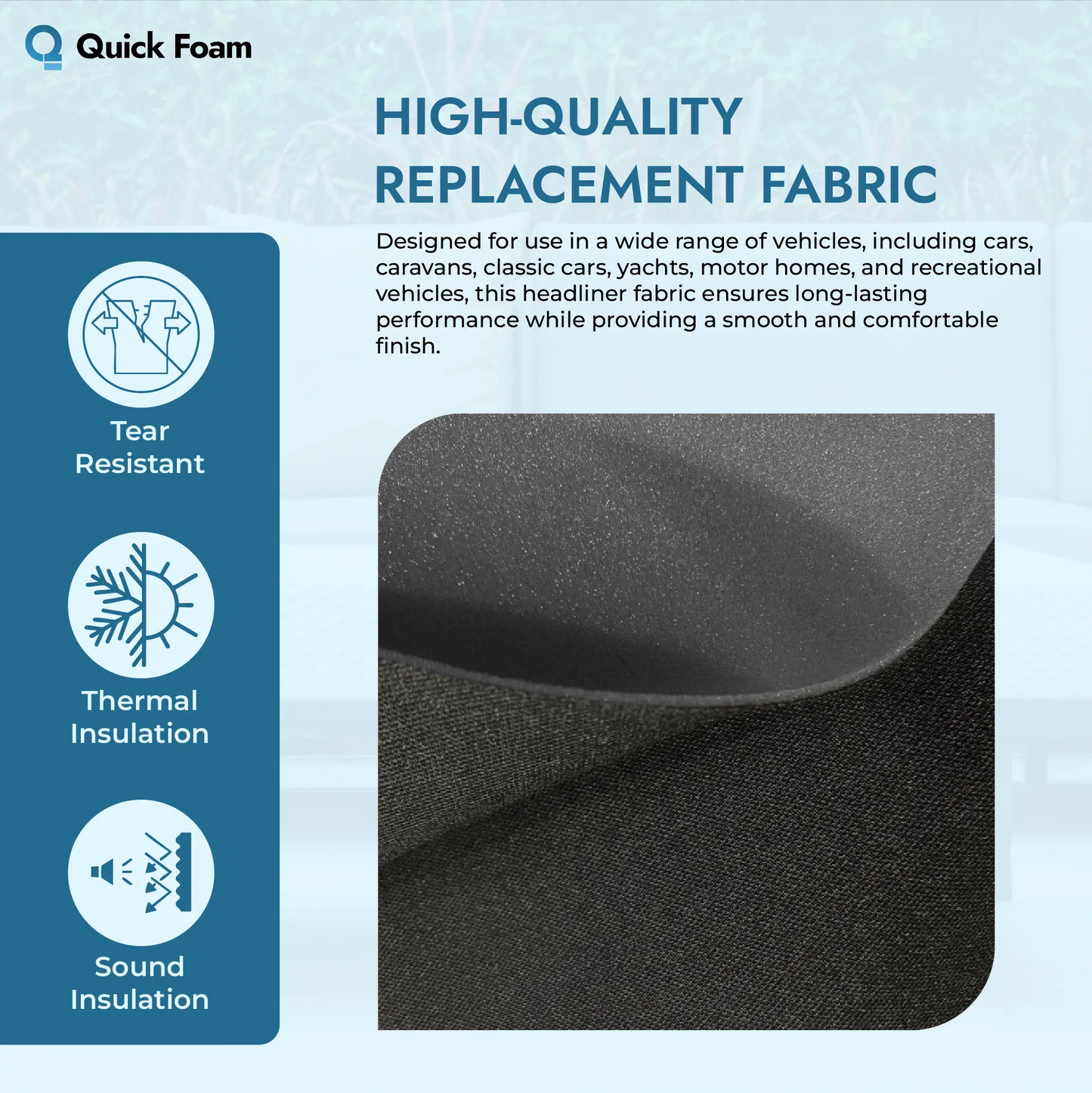 Car Headliner Fabric - 2mm Foam Backed Brushed Nylon - 140cm Wide