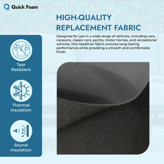 Car Headliner Fabric - 2mm Foam Backed Brushed Nylon - 140cm Wide