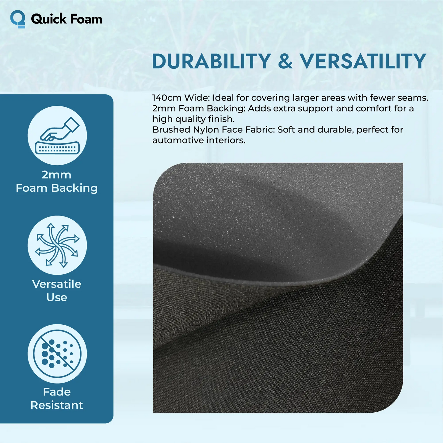 Car Headliner Fabric - 2mm Foam Backed Brushed Nylon - 140cm Wide