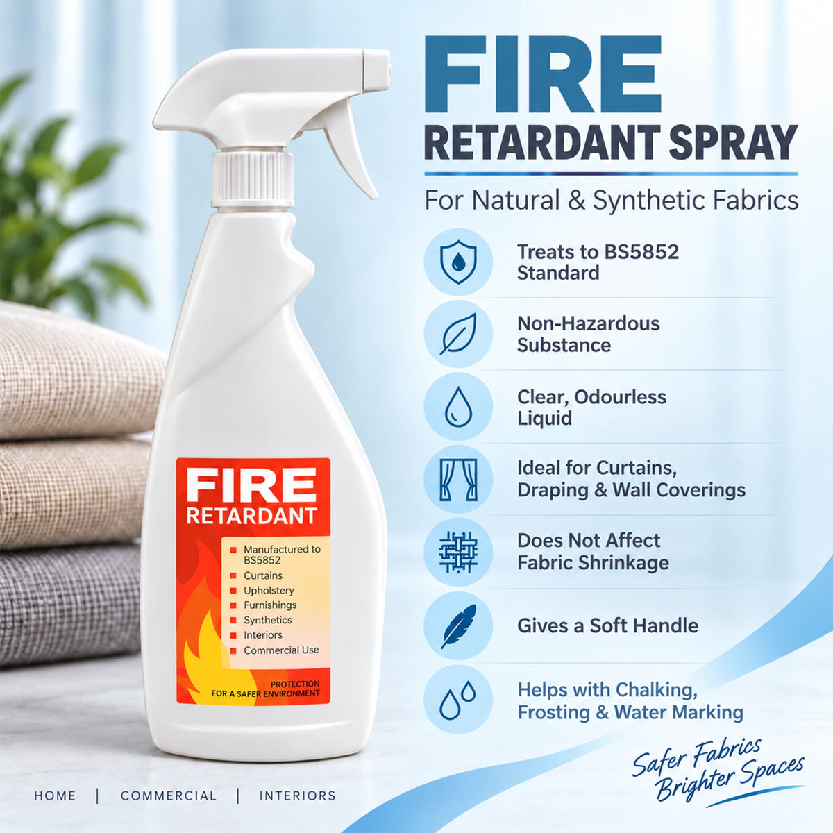 Fabric Fire Retardant Spray – BS5852 Treatment for Natural & Synthetic Fabrics