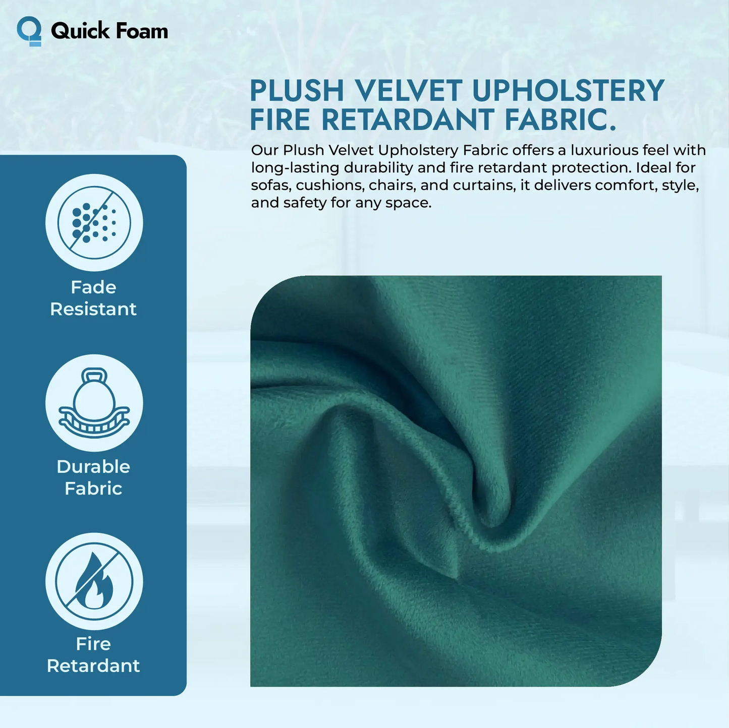 Plush Velvet Upholstery Fabric - Hard Wearing, Fire Retardant