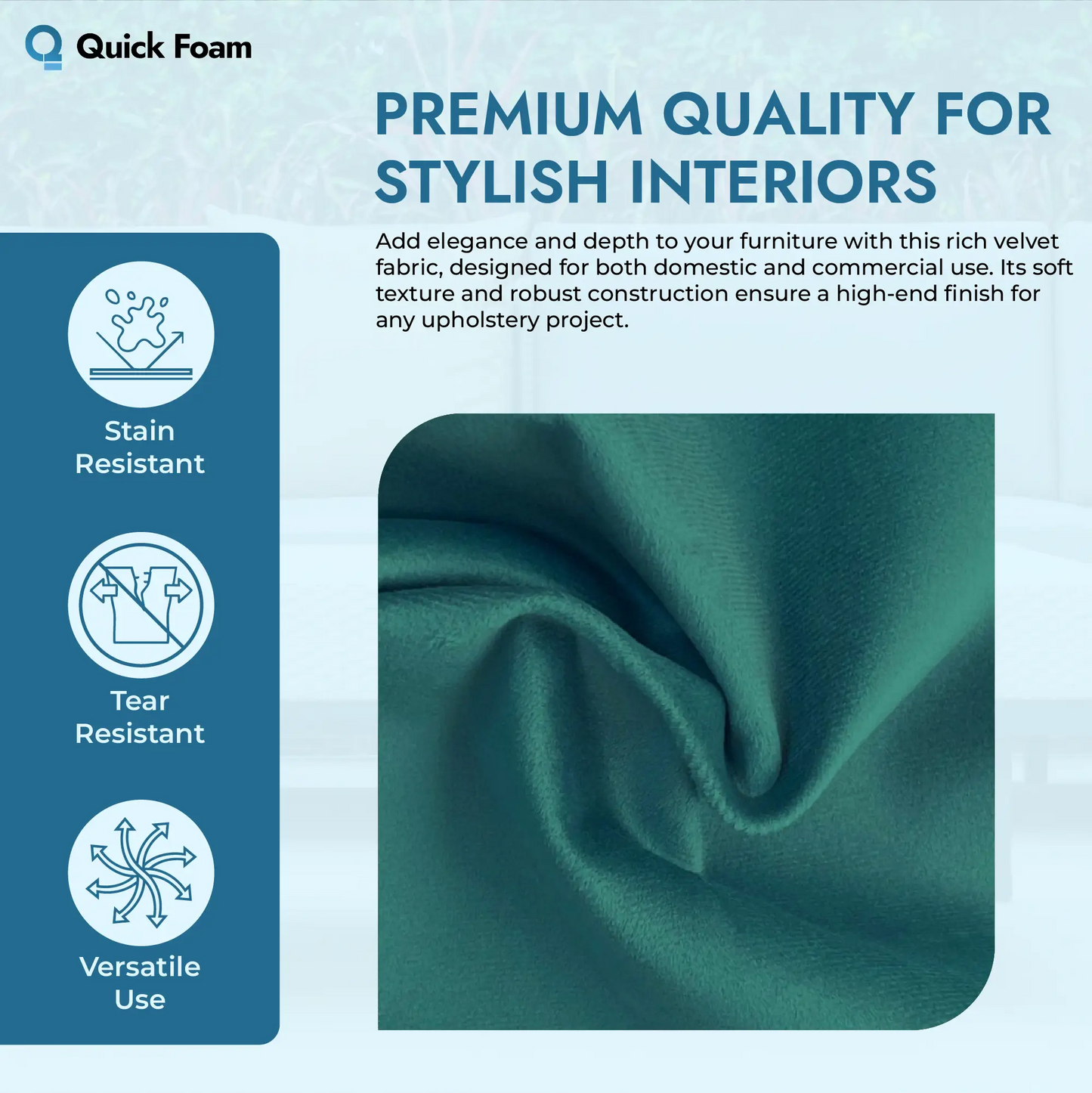 Plush Velvet Upholstery Fabric - Hard Wearing, Fire Retardant