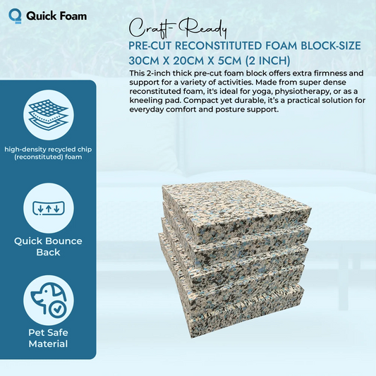 Pre-cut Reconstituted Foam Block - 30cm x 20cm x 5cm (2 inch)