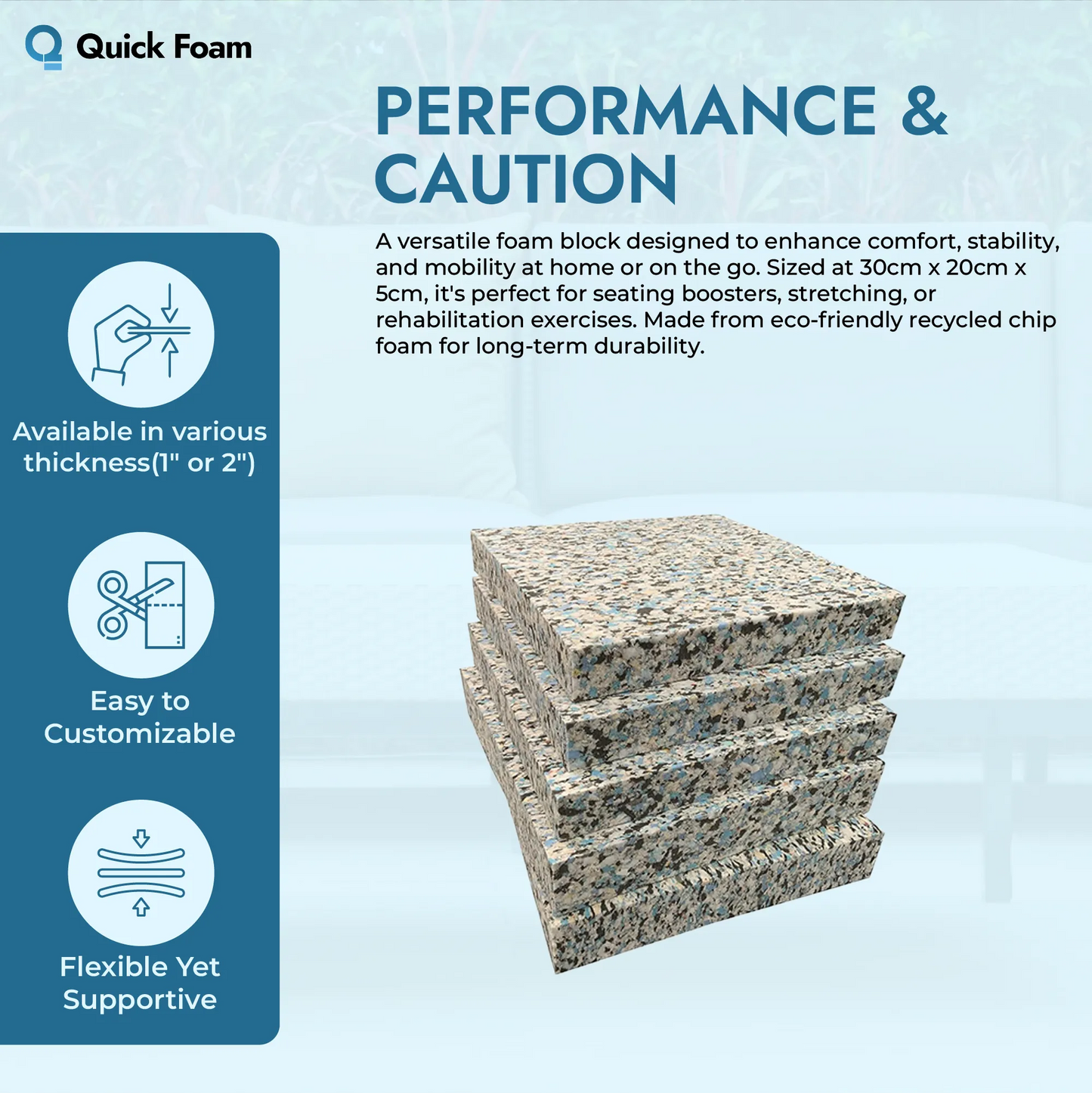Pre-cut Reconstituted Foam Block - 30cm x 20cm x 5cm (2 inch)