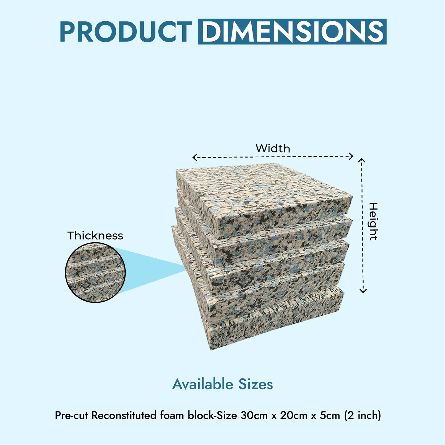 Pre-cut Reconstituted Foam Block - 30cm x 20cm x 5cm (2 inch)