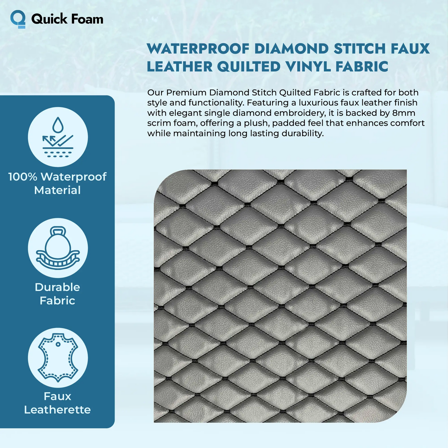 Waterproof Diamond Stitch Faux Leather Quilted Vinyl Fabric