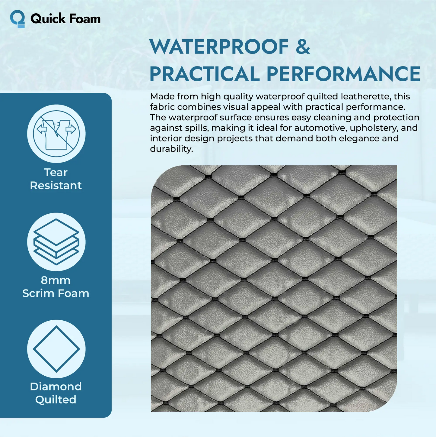 Waterproof Diamond Stitch Faux Leather Quilted Vinyl Fabric