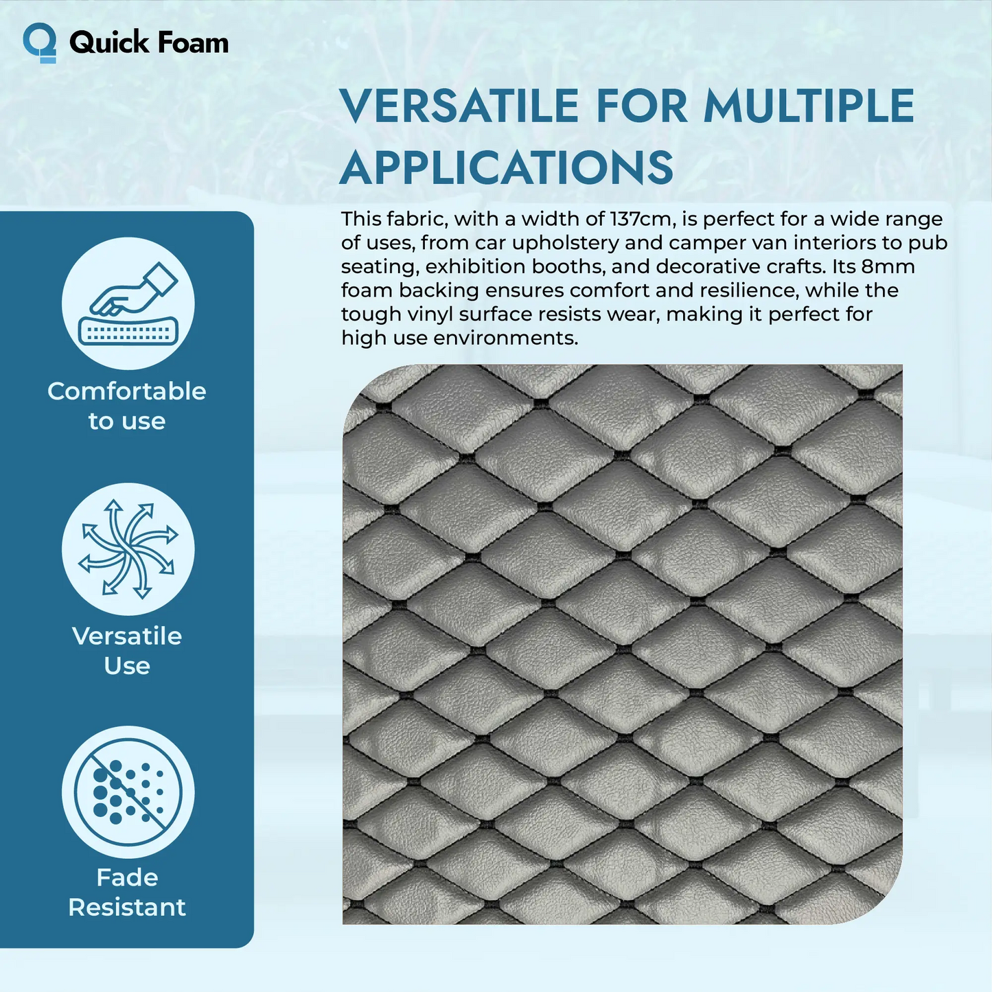 Waterproof Diamond Stitch Faux Leather Quilted Vinyl Fabric