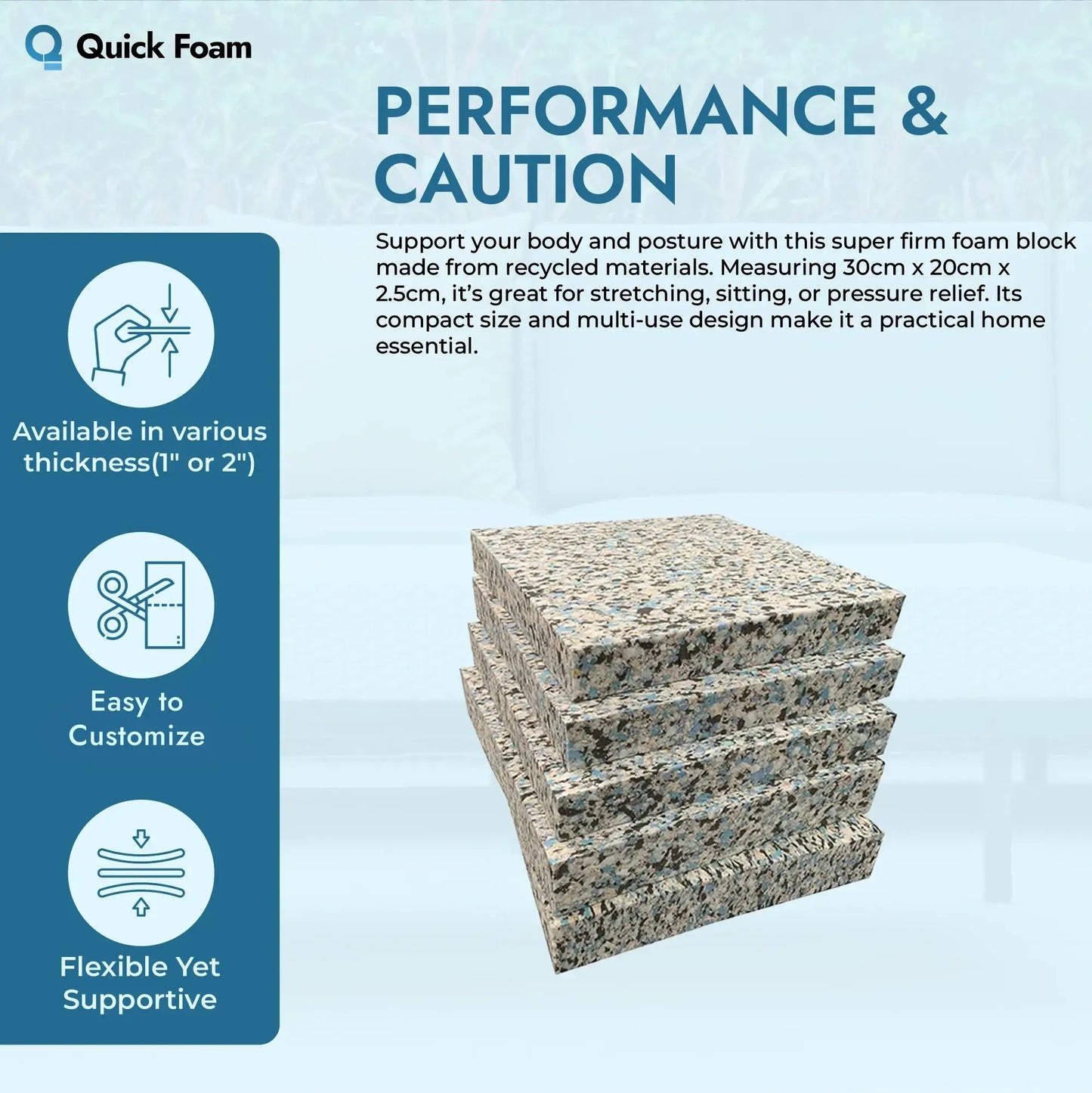 High-Density Recon Yoga Foam Block 30 x 20 x 2.5 cm (1")