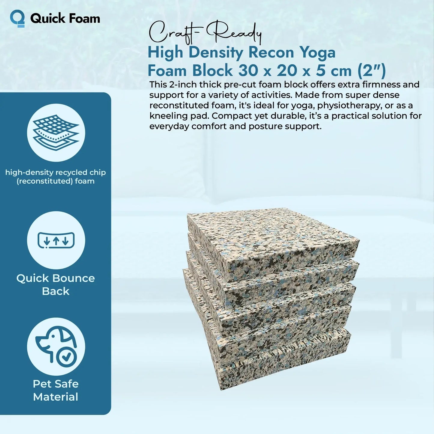 High-Density Recon Yoga Foam Block 30 x 20 x 5 cm (2")