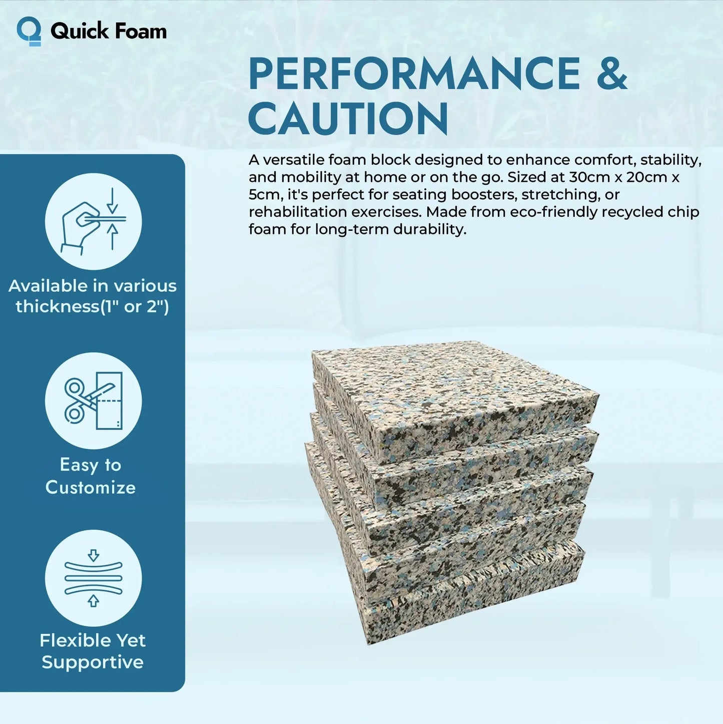 High-Density Recon Yoga Foam Block 30 x 20 x 5 cm (2")