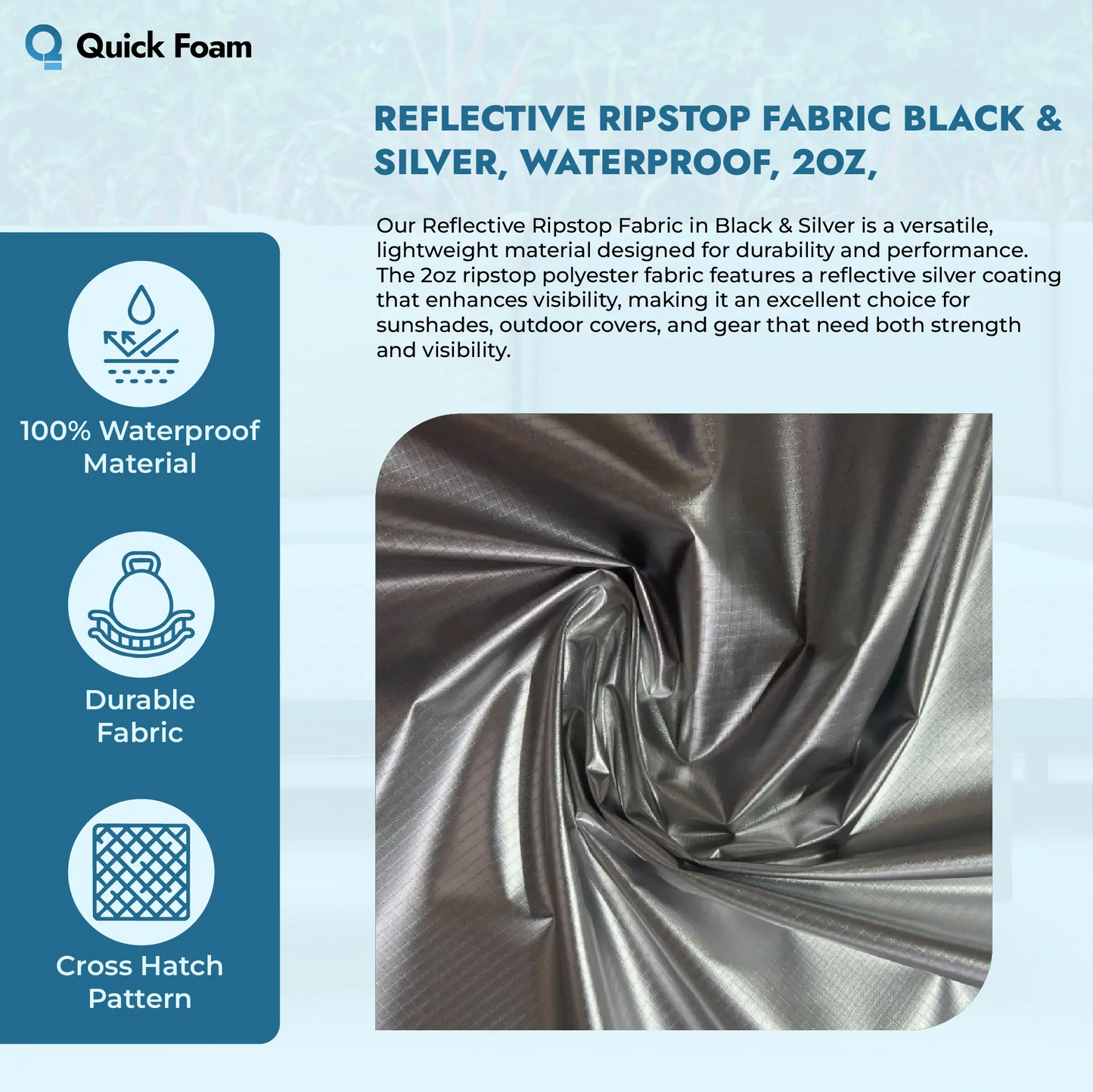 Reflective Ripstop Fabric Black & Silver