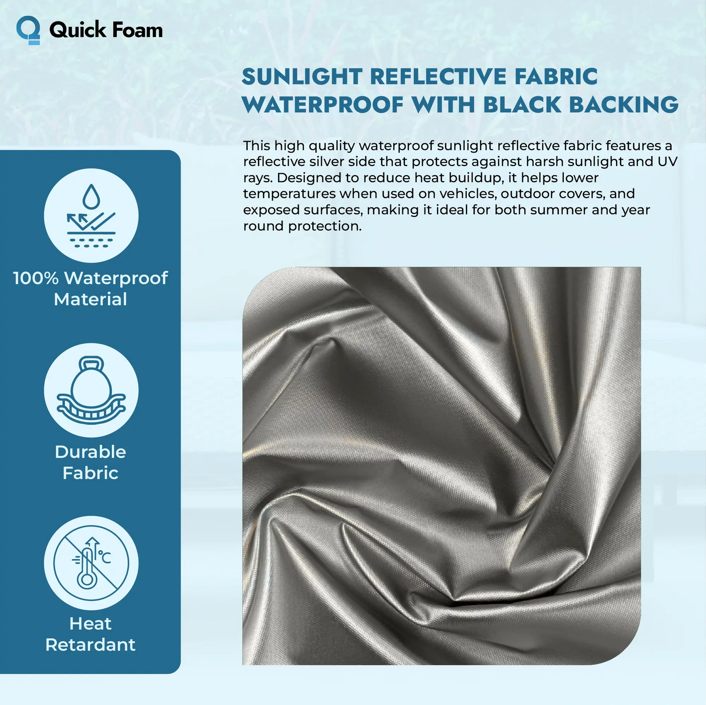 Sunlight Reflective Fabric Waterproof with Black Backing