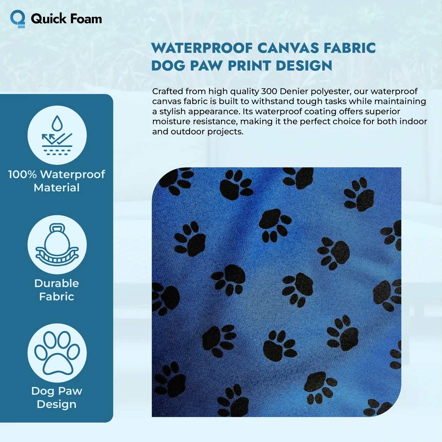 Waterproof Canvas Fabric - Dog Paw Print Design