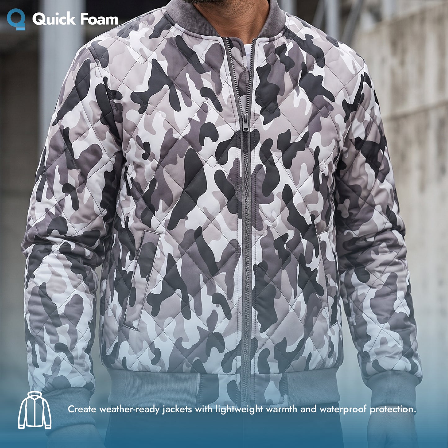 Waterproof Quilted Fabric 4oz PU, Camouflage Print